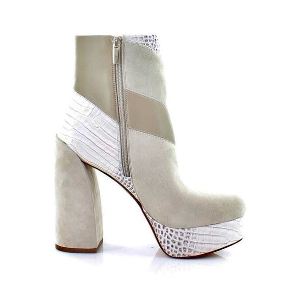 Vince Camuto Platform Ankle Boot Sz 7.5 Gilisama Beige Leather Block Heel New - Picture 2 of 8